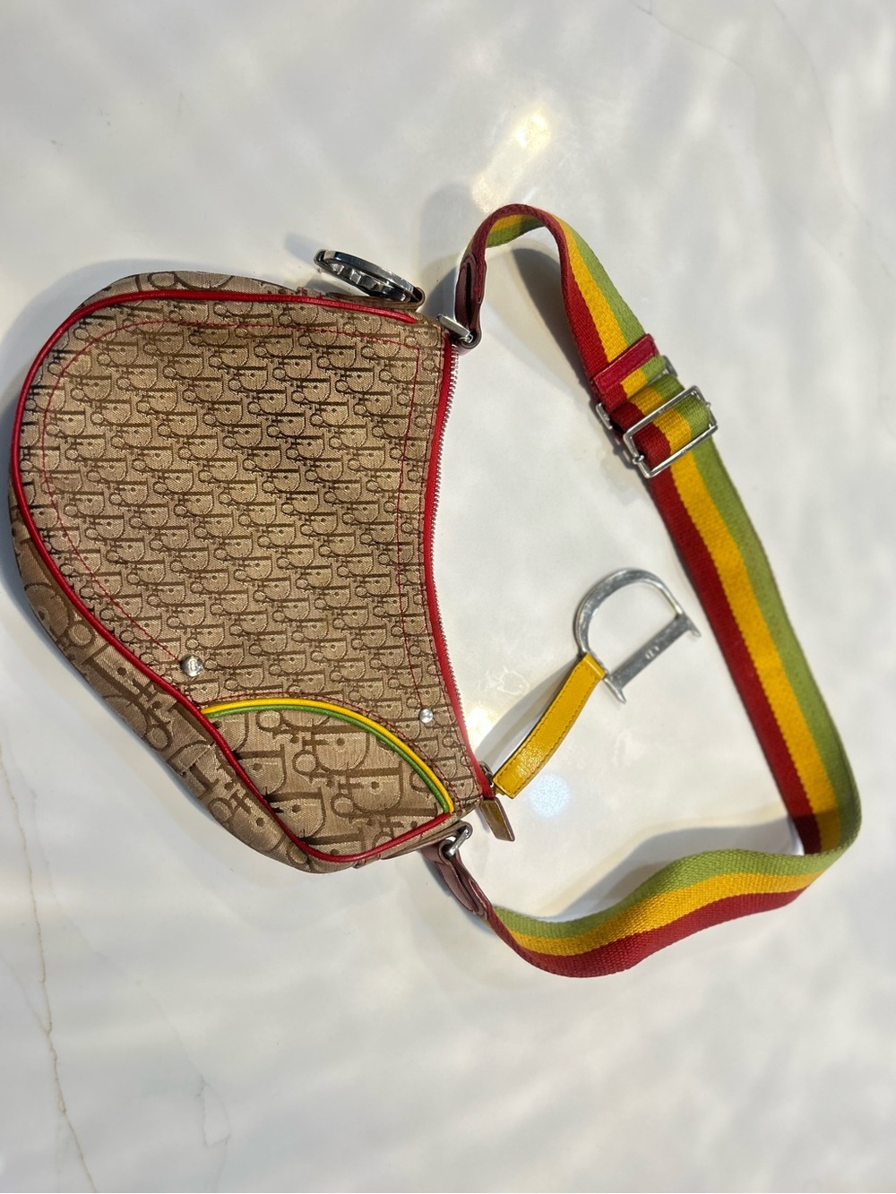 Christian Dior Rasta Trotter Beige Multicolored Saddle Bag